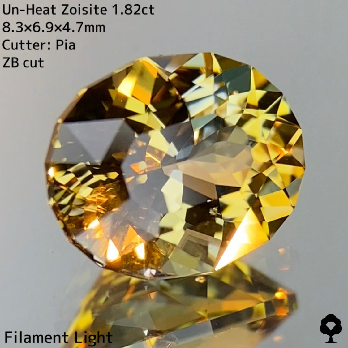 ゴールドとグリーンとの多色感がたまらない色合いのZBカット★非加熱ゾイサイト 1.82ct