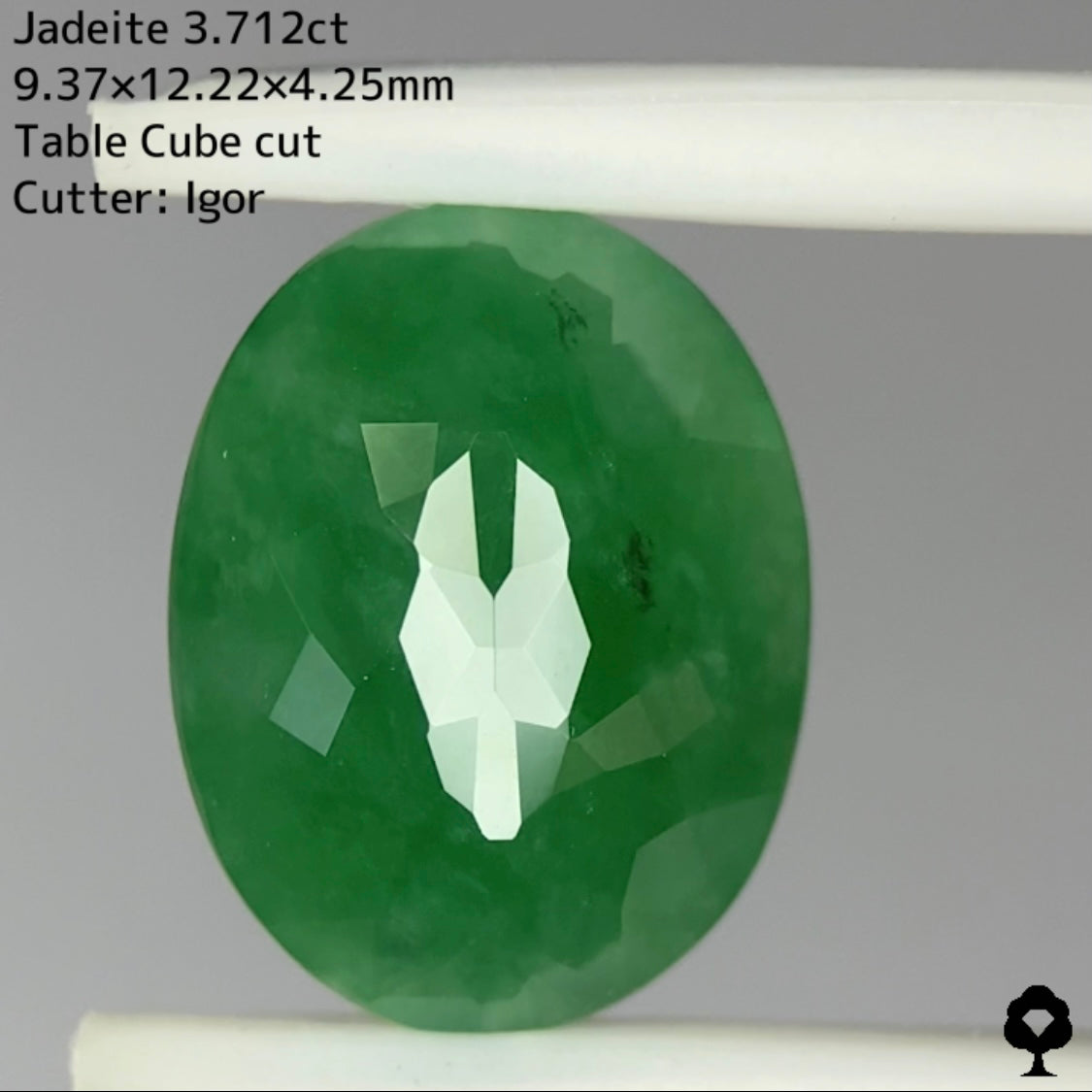 ヒスイの概念が覆る箱のカタチがテーブル周りに浮かぶキューブカット★翡翠ジェダイト 3.712ct【7ZBご利用可】