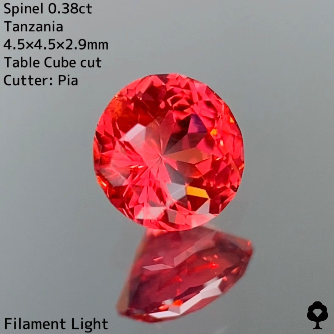 レッド・オレンジの中間の濃厚で華やかな超美色のテーブルキューブカット★スピネル 0.384ct タンザニア産【5ZBご利用可】