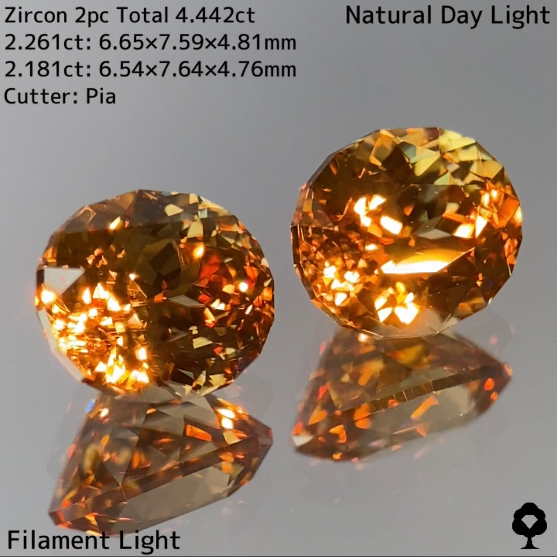 ゴージャスかつシックさもある存在感抜群のギラギラペア★ジルコン 2.261ct / 2.181ct / 2pc Total 4.442ct【10ZBご利用可】