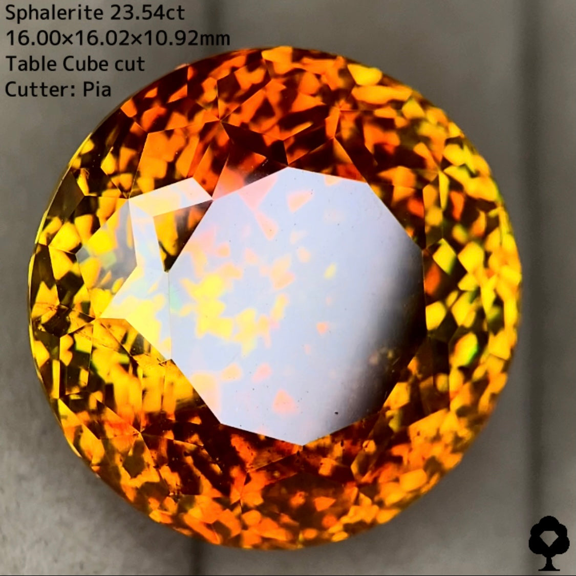 スファレライト23.54ct★超大粒のオレンジ・イエロー・グリーン混ざり合うパーティ感美しい大迫力のテーブルキューブカット