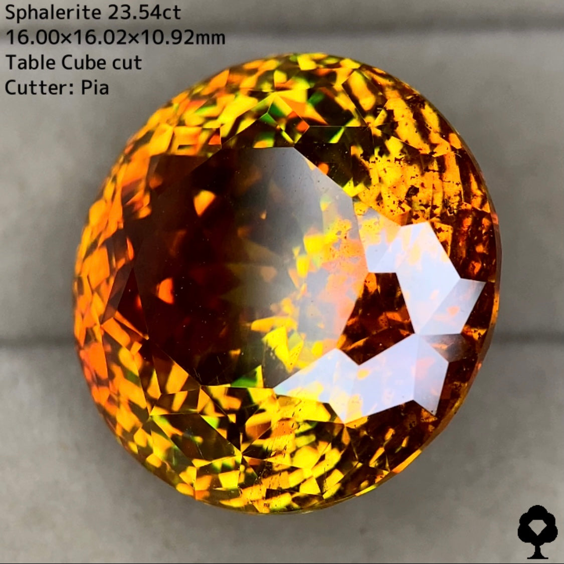 スファレライト23.54ct★超大粒のオレンジ・イエロー・グリーン混ざり合うパーティ感美しい大迫力のテーブルキューブカット