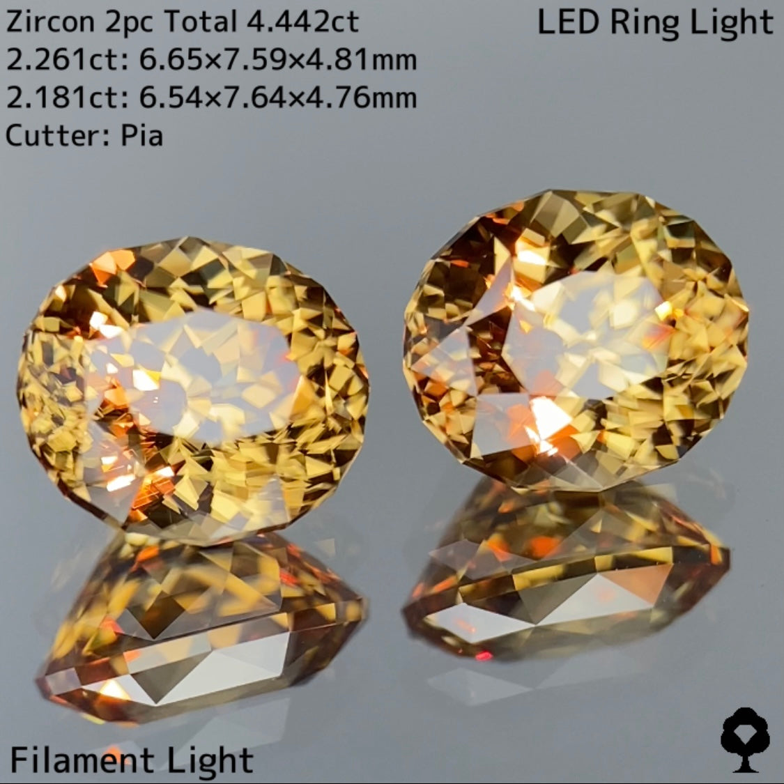 ゴージャスかつシックさもある存在感抜群のギラギラペア★ジルコン 2.261ct / 2.181ct / 2pc Total 4.442ct【10ZBご利用可】