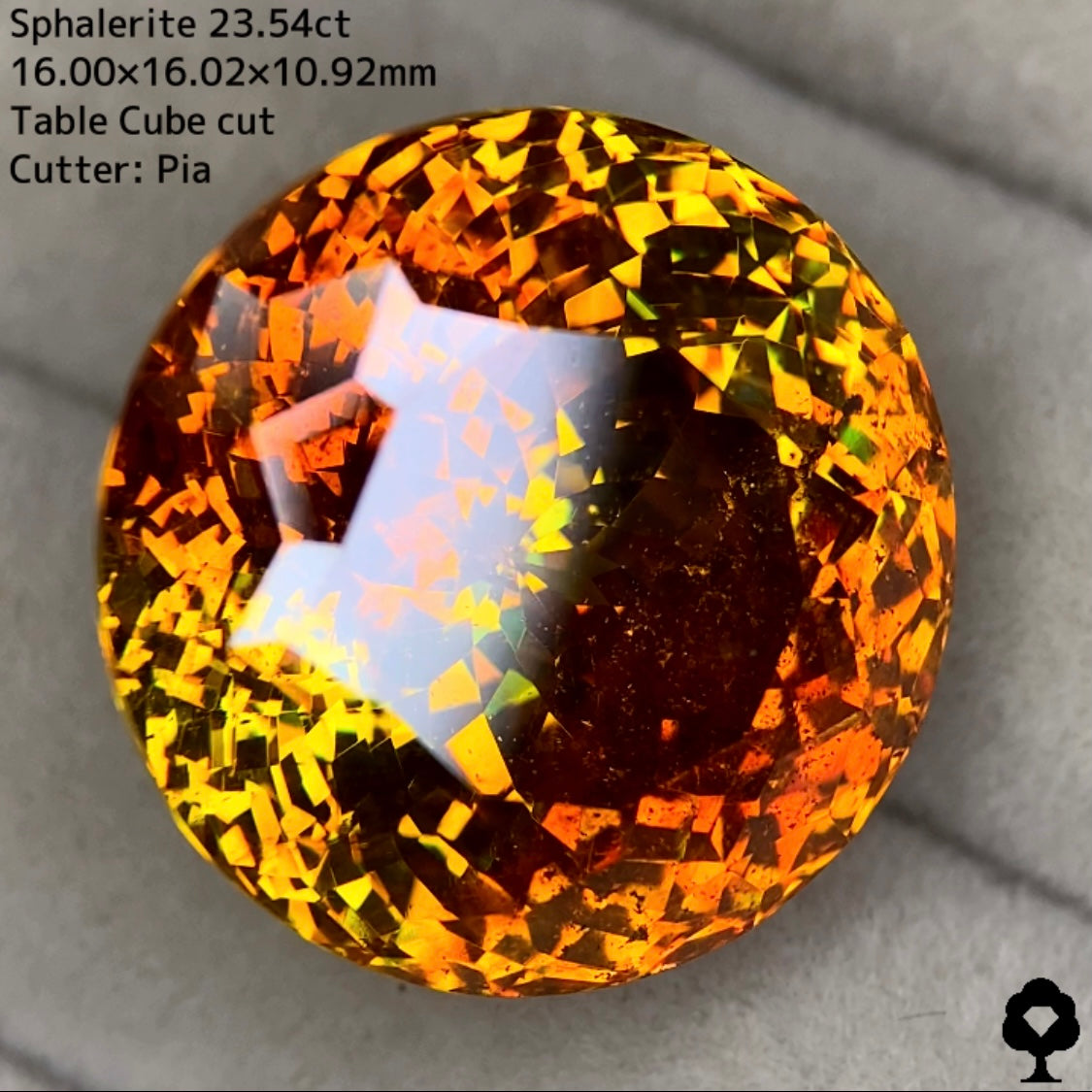スファレライト23.54ct★超大粒のオレンジ・イエロー・グリーン混ざり合うパーティ感美しい大迫力のテーブルキューブカット