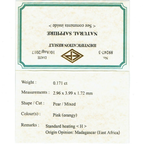 パパラチァ0.171ct💎専門店ならではの“サファイア祭り”✨魅力的な即決価格を付けてオークションでご紹介❗️こちらは本日「22時00分終了」となります⏰