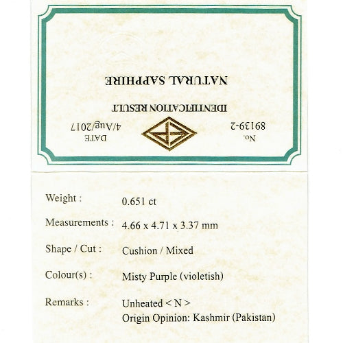 非加熱アザド(パキスタン)カシミール0.651ct💎専門店ならではの“サファイア祭り”✨先ずは魅力的な即決価格を付けてオークションでスタート❗️こちらは17日「20時40分終了」となります⏰