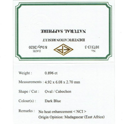 💎コランダム専門店ならではのサファイア 💎続いては『カボション特集』♪非加熱サファイア0.896ct✨社長夫妻作品