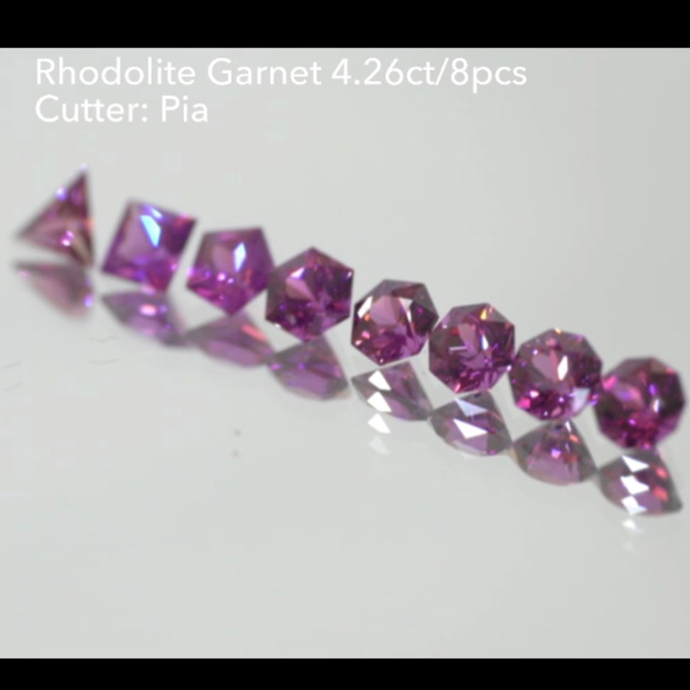 【SOLD OUT】特別出品✨ロードライトガーネット3〜10角形の『多角形セット』8個で4.26ct💎ピアッちゃん作品👍