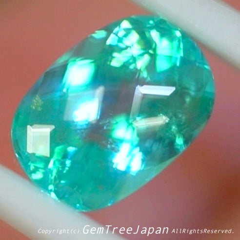 レイちゃんの例のカット(面縁取り)✨素晴らしいネオンを放つアパタイト1.826ct💎