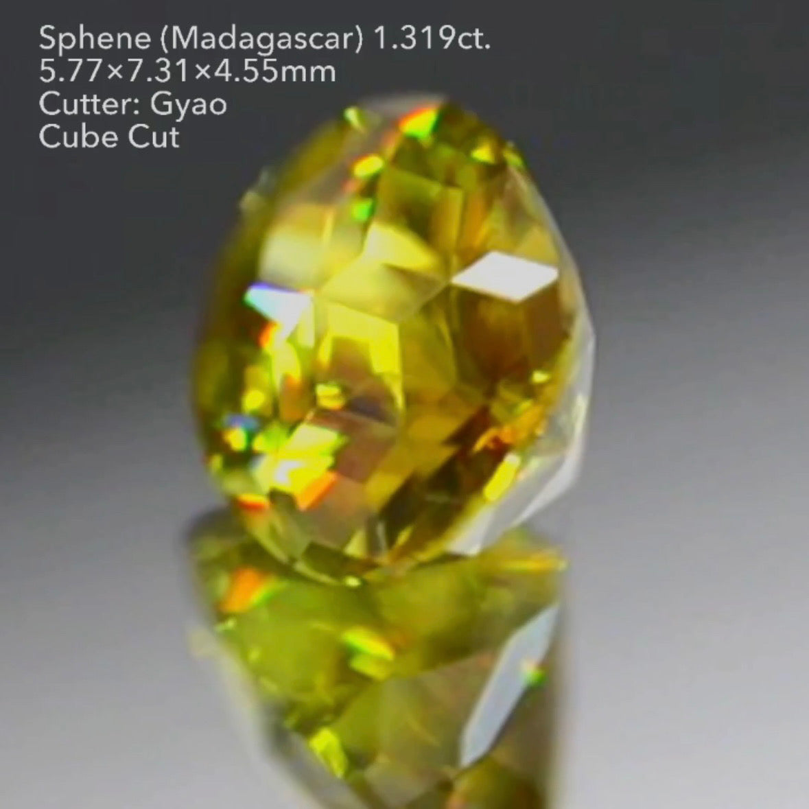 【GTJキャラバン・お客さま専用】マダガスカル産スフェーン 1.319ct キューブカット ゲオちゃん作品
