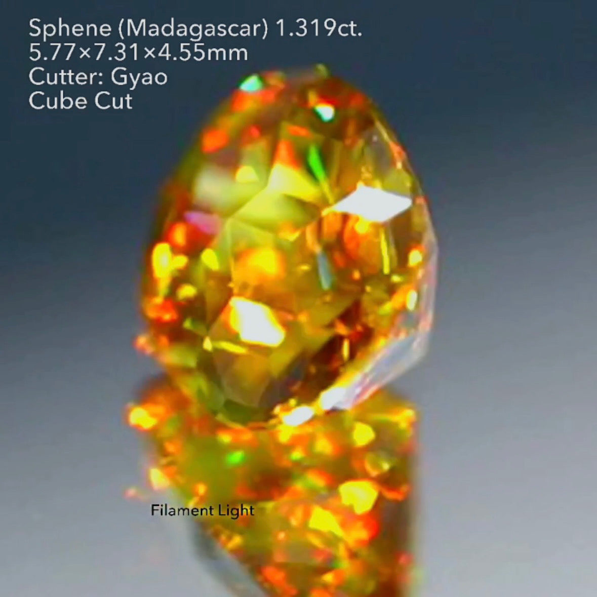 【GTJキャラバン・お客さま専用】マダガスカル産スフェーン 1.319ct キューブカット ゲオちゃん作品