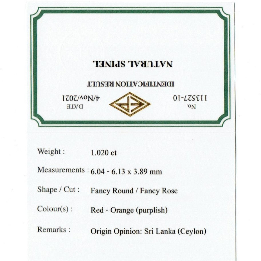 【SOLD OUT】複雑で個性的な美色「パープリッシュレッドオレンジ」スピネル1.020ct💎ピアッちゃん作品