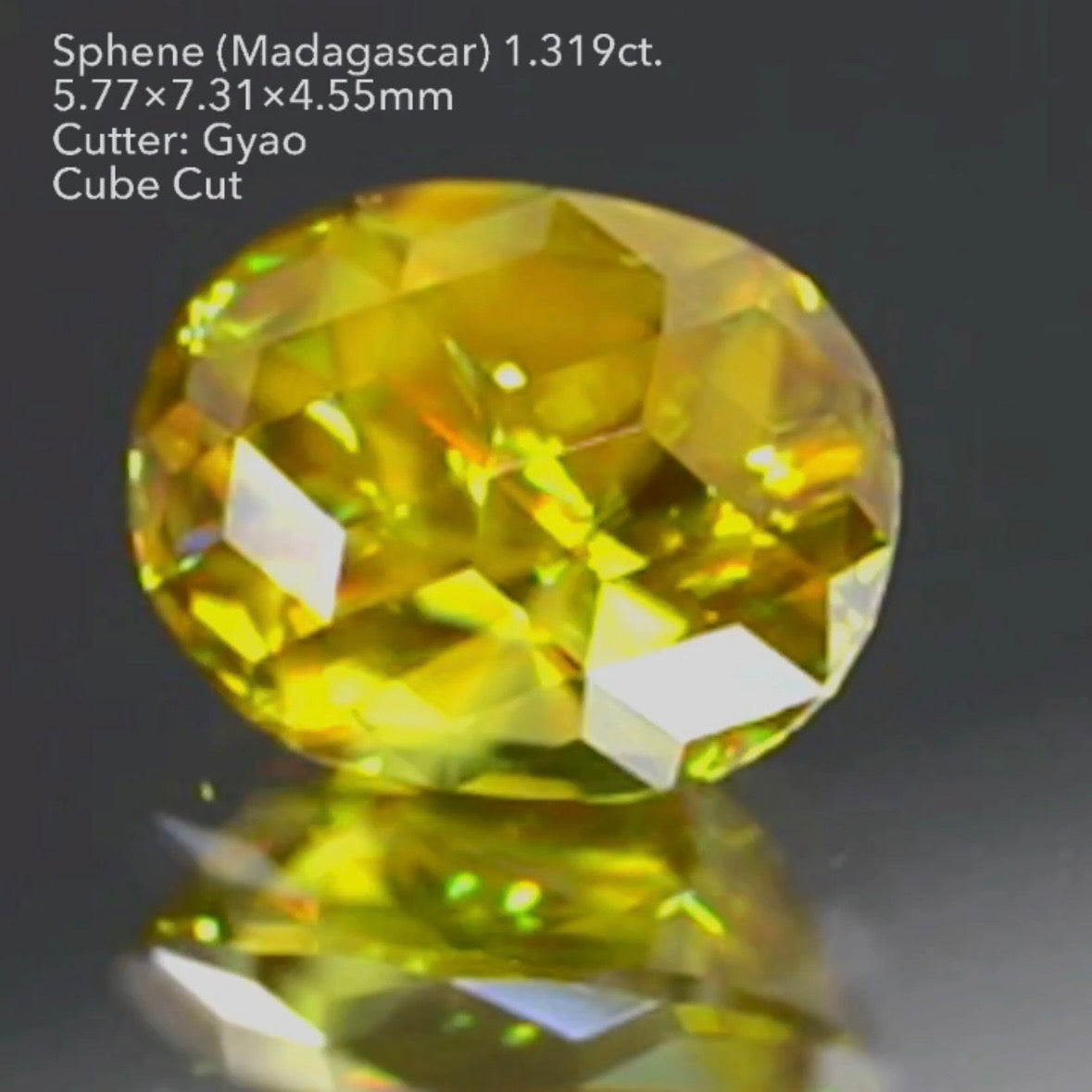 【GTJキャラバン・お客さま専用】マダガスカル産スフェーン 1.319ct キューブカット ゲオちゃん作品