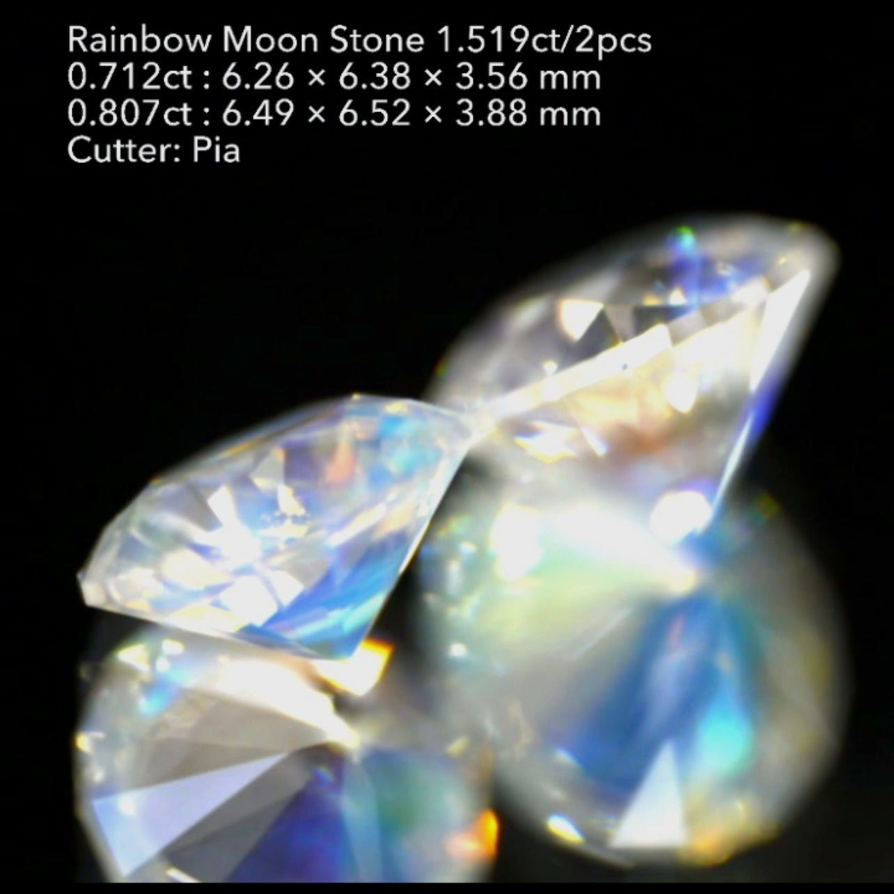3日までの初売りプライス❗️カッコ良さと可愛らしさを併せ持つ“16角形”のレインボームーンストーン🌈🌖💎奇跡の2個セット1.519ct✨ピアッちゃん作品👍