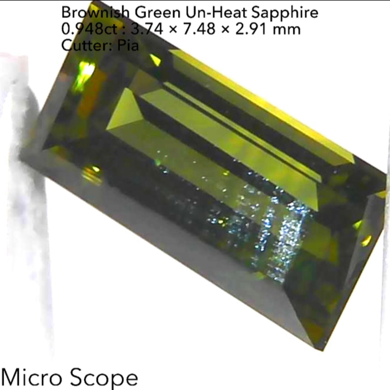 渋いカーキが鋭く煌めくバゲット✨非加熱サファイア0.948ct💎ピアッちゃん作品👍