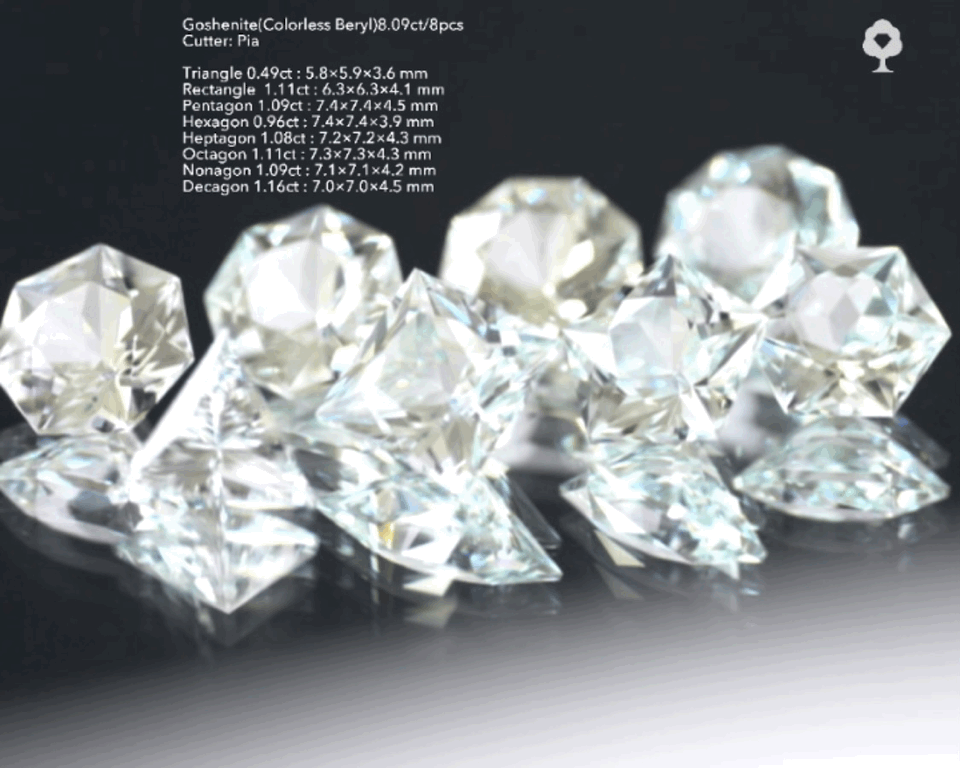 純白で大粒な多角セット✨ゴッシェナイト(カラーレスベリル)3〜10角形💎8個で8.09ct💎12/24スタート〜1/23終了🤣 ピアッちゃん作品