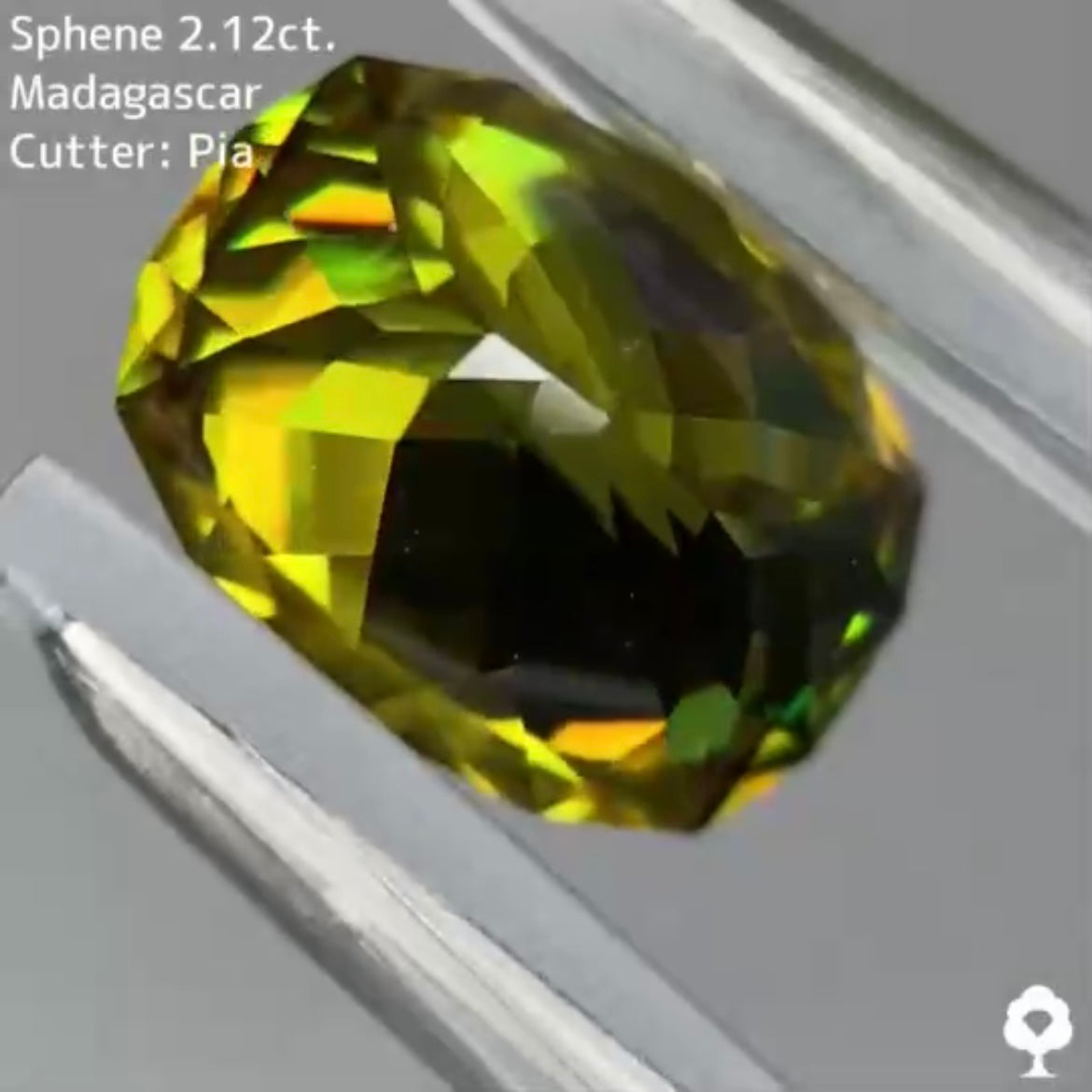 シャープなクッションに仕上げられたグリニッシュゴールド★スフェーン 2.12ct