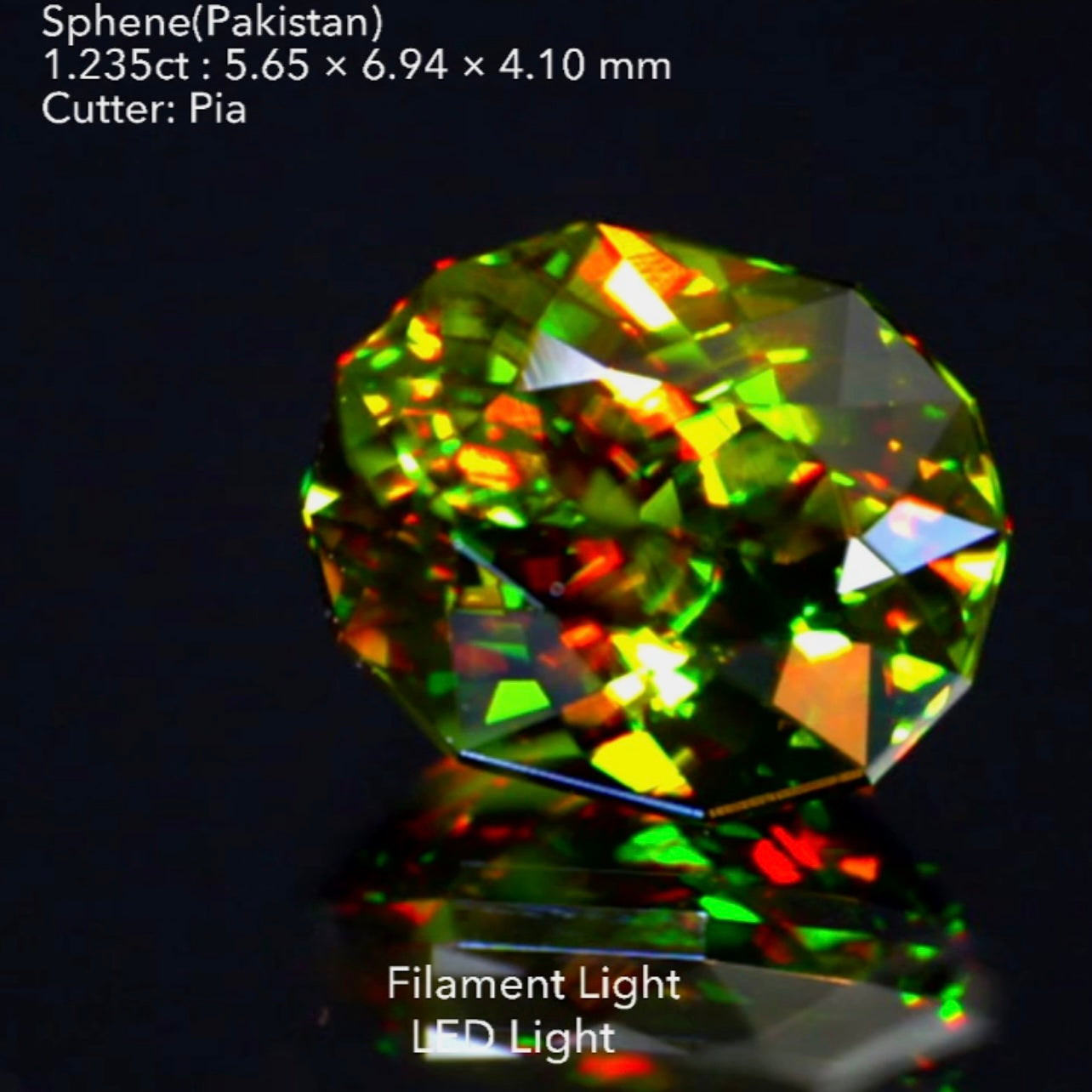 濃いグリーンと真っ赤なファイアー🔥いかにもパキスタン産らしさを満喫できる見事なスフェーン1.235ct💎ピアッちゃん作品🌈