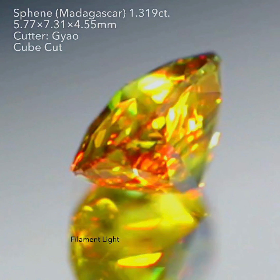 【GTJキャラバン・お客さま専用】マダガスカル産スフェーン 1.319ct キューブカット ゲオちゃん作品
