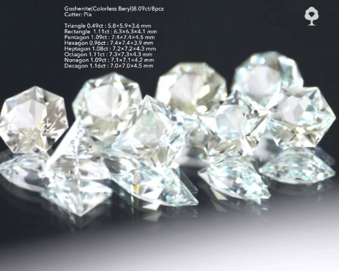純白で大粒な多角セット✨ゴッシェナイト(カラーレスベリル)3〜10角形💎8個で8.09ct💎12/24スタート〜1/23終了🤣 ピアッちゃん作品
