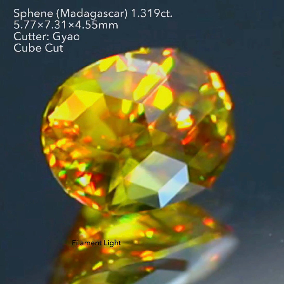 【GTJキャラバン・お客さま専用】マダガスカル産スフェーン 1.319ct キューブカット ゲオちゃん作品
