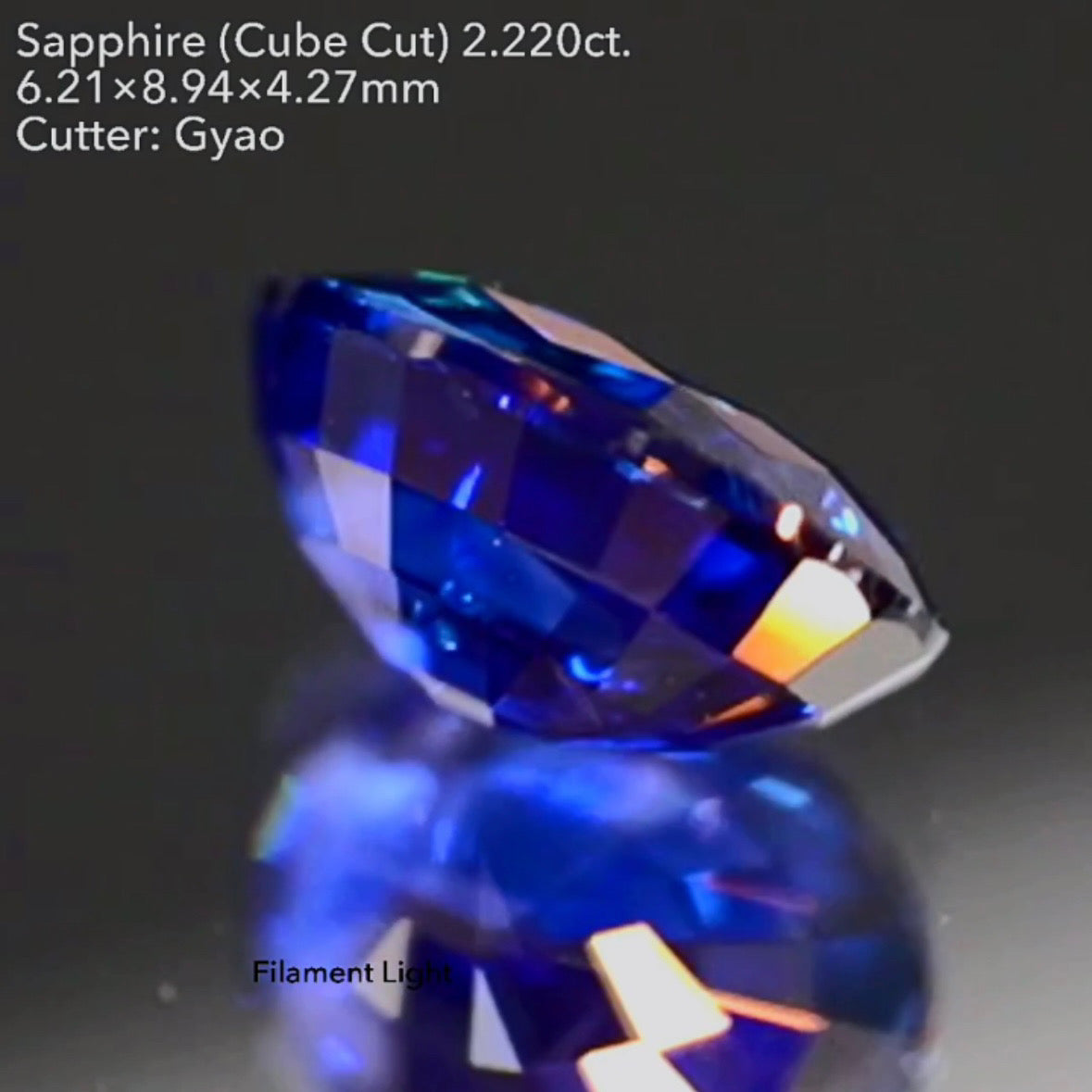 ロイヤルにインクブルーが混ざった濃厚美色に縁取りキューブカット★サファイア 2.220ct【Cube cut】