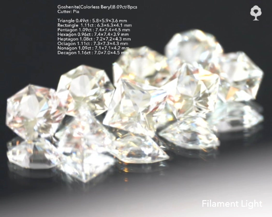 純白で大粒な多角セット✨ゴッシェナイト(カラーレスベリル)3〜10角形💎8個で8.09ct💎12/24スタート〜1/23終了🤣 ピアッちゃん作品