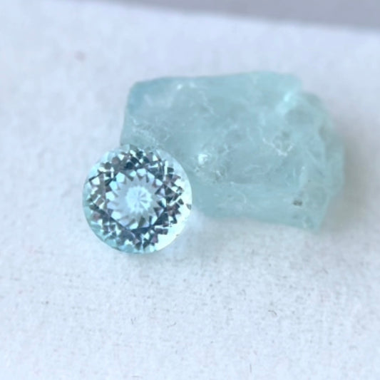 【SOLD OUT】【セット13】お花のような煌めきのラウンドアクアマリン1.11ct💎&虹入り原石5.14ct🌈