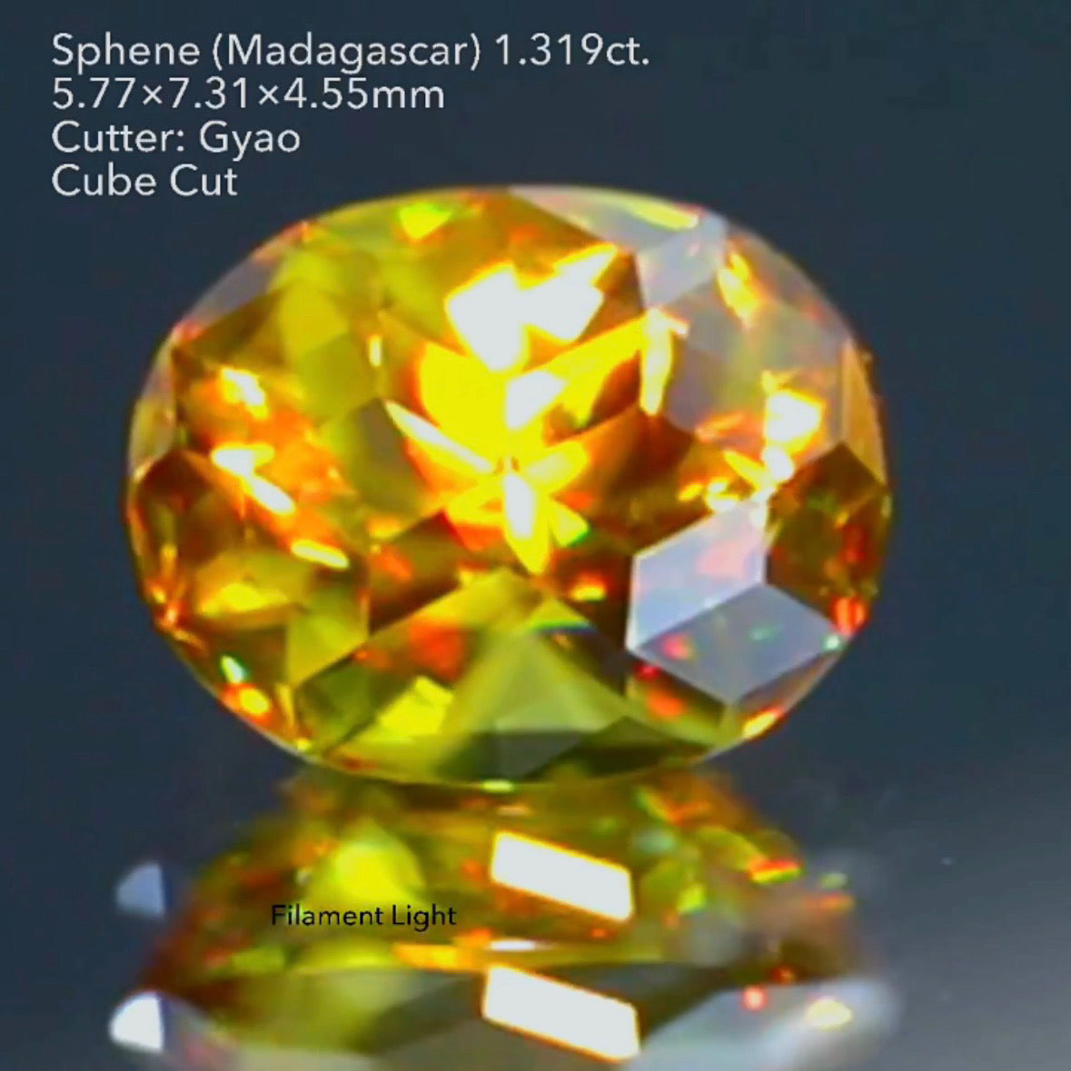 【GTJキャラバン・お客さま専用】マダガスカル産スフェーン 1.319ct キューブカット ゲオちゃん作品