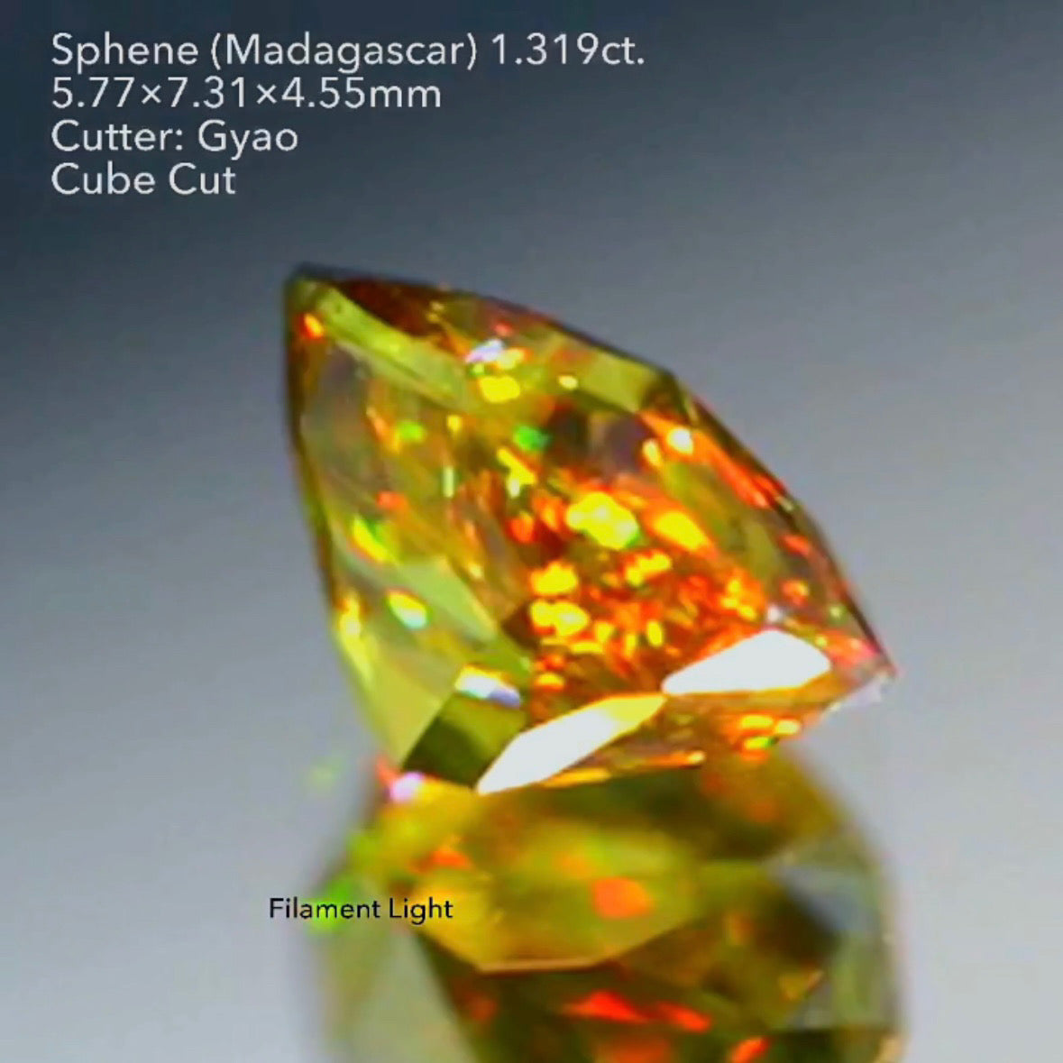 【GTJキャラバン・お客さま専用】マダガスカル産スフェーン 1.319ct キューブカット ゲオちゃん作品