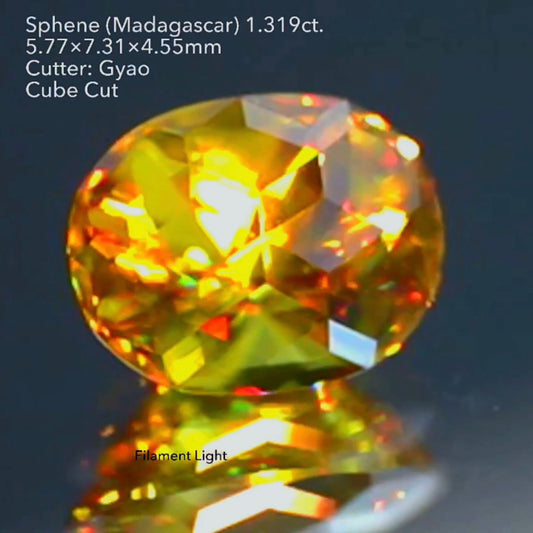 【GTJキャラバン・お客さま専用】マダガスカル産スフェーン 1.319ct  キューブカット ゲオちゃん作品