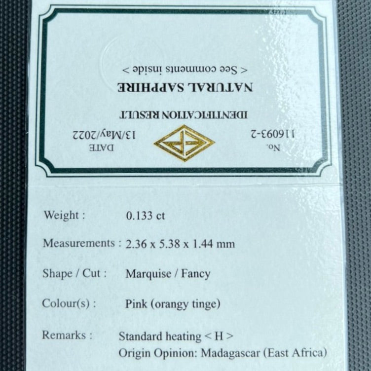 可憐なマーキスに花蓮なピンク🪷✨パパラチァサファイア0.133ct ピアッちゃん作品
