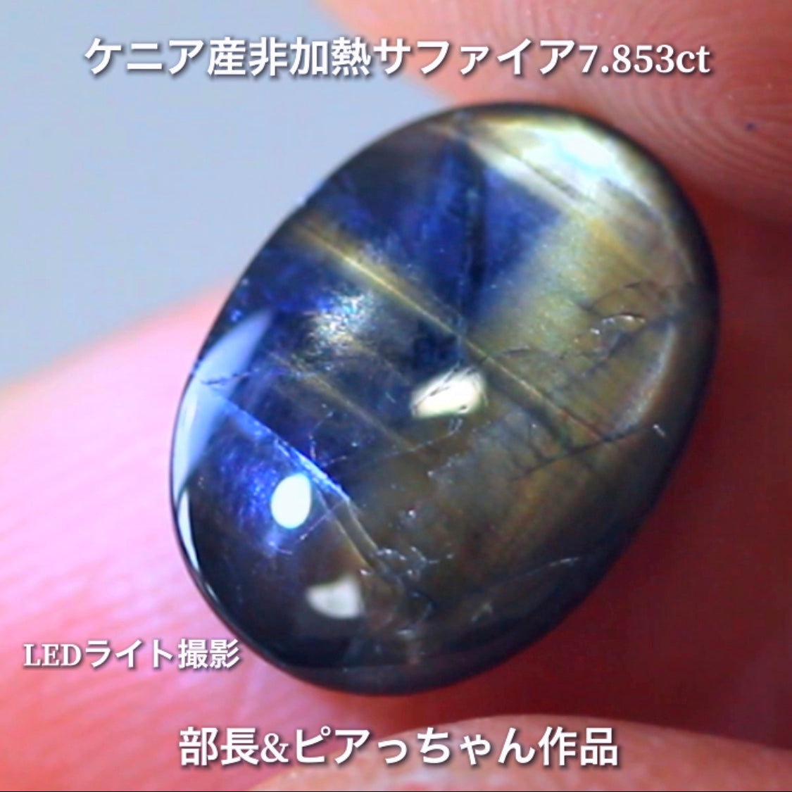 美色ブルーとゴールドシーンのバイカラー✨部長&ピアっちゃん共同作品💎ケニア産非加熱スターサファイア7.853ct💎