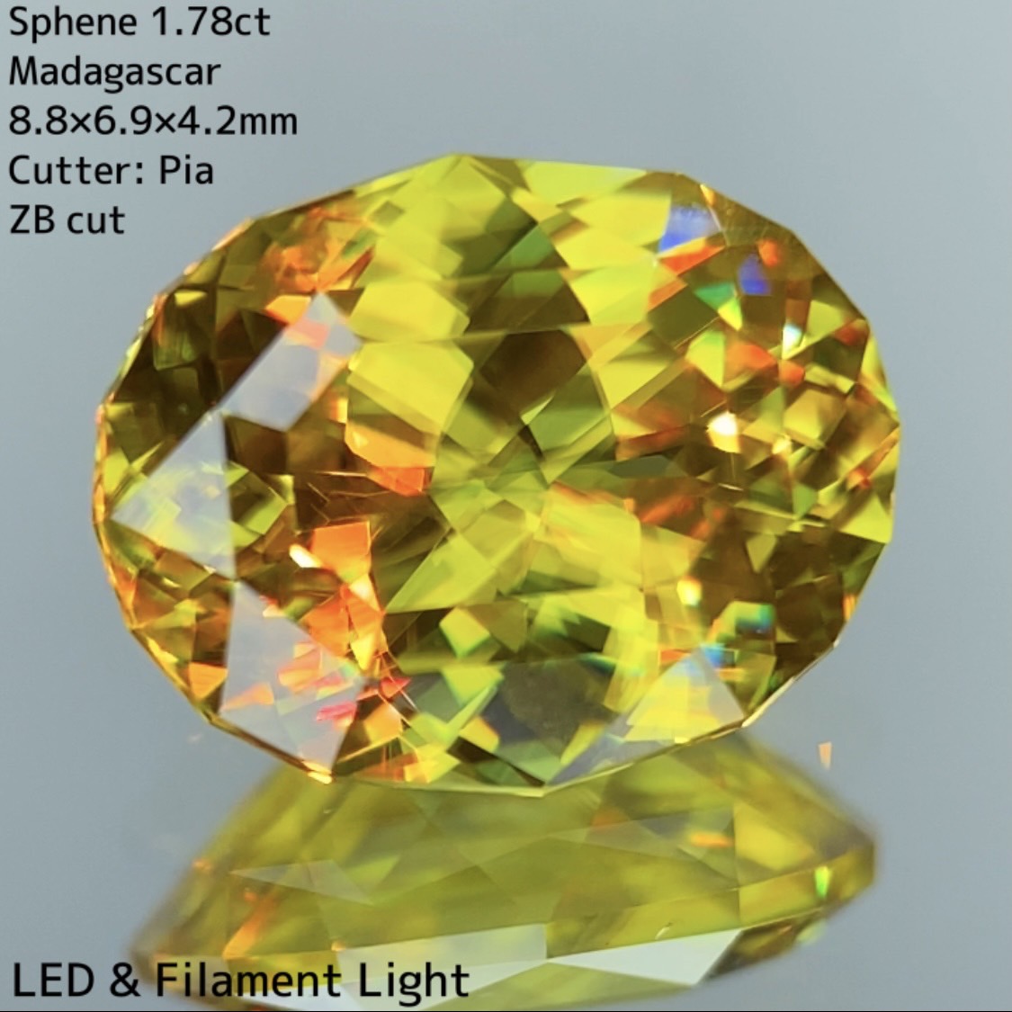 【3/30(木)21:00終了‼️】凄まじいファイアーを放つ宝石の形が見えるZBカット★スフェーン 1.78ct【ZB Cut】