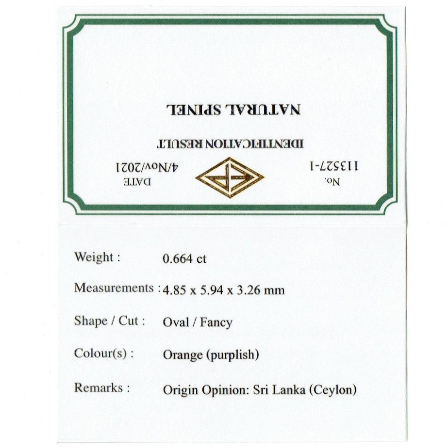 【SOLD OUT】レア美色✨パープリッシュオレンジスピネル0.664ct💎ピアッちゃん作品👍お問合せ一番乗り特価でご紹介です♪