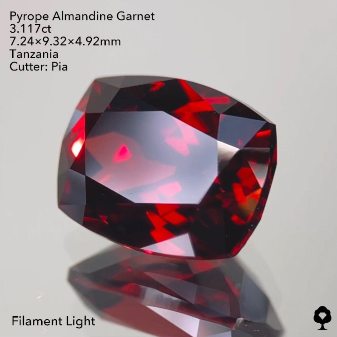 真紅の輝きがたまらない美ロングクッション★パイロープアルマンディンガーネット3.117ct ピアッちゃん作品