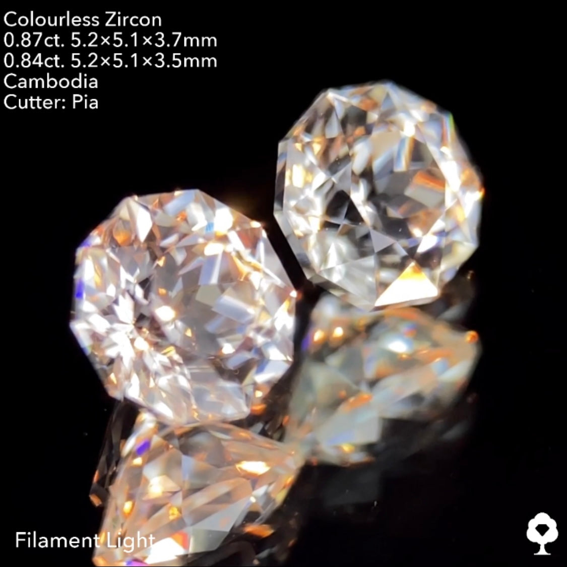 カラーレスと超ニアカラーレスブルーの10角形2個セット★カラーレスジルコン 0.87ct.&0.84ct. 計1.71ct. ピアッちゃん作品