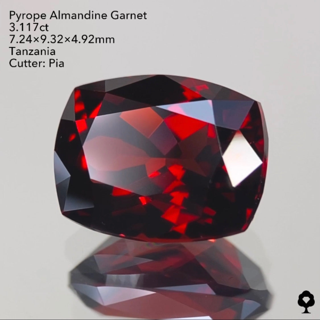 真紅の輝きがたまらない美ロングクッション★パイロープアルマンディンガーネット3.117ct ピアッちゃん作品