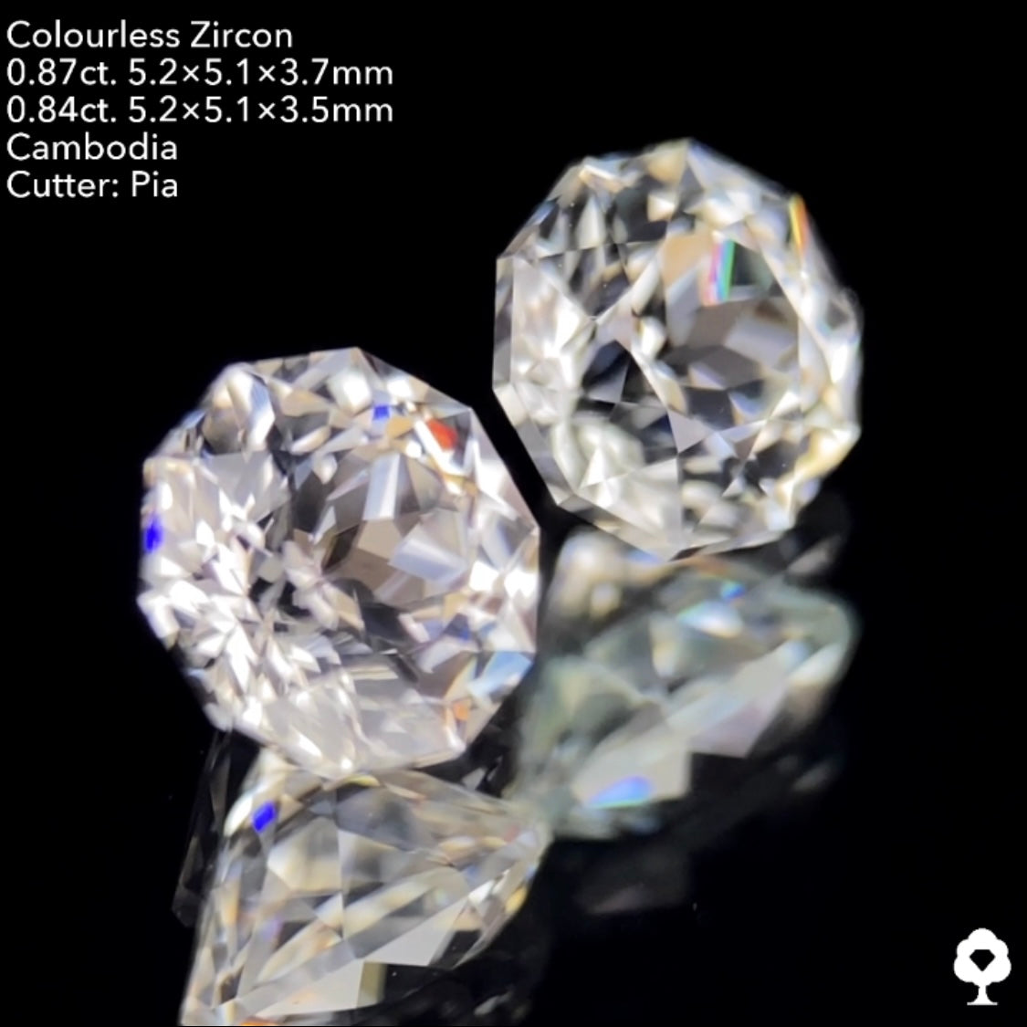 カラーレスと超ニアカラーレスブルーの10角形2個セット★カラーレスジルコン 0.87ct.&0.84ct. 計1.71ct. ピアッちゃん作品