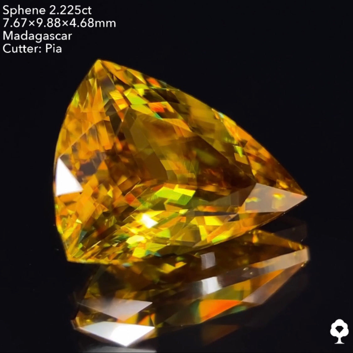 5/4(水)22:00終了!【24時間リレー1円オークション】研ぎ澄まされたカットとトリリアントが屈折率と分散度を最大限に引き出す★スフェーン2.225ct ピアッちゃん作品