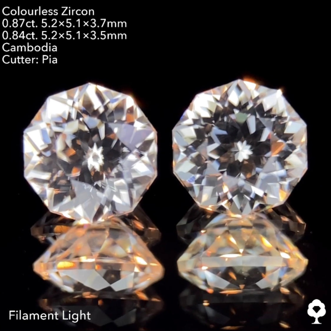カラーレスと超ニアカラーレスブルーの10角形2個セット★カラーレスジルコン 0.87ct.&0.84ct. 計1.71ct. ピアッちゃん作品