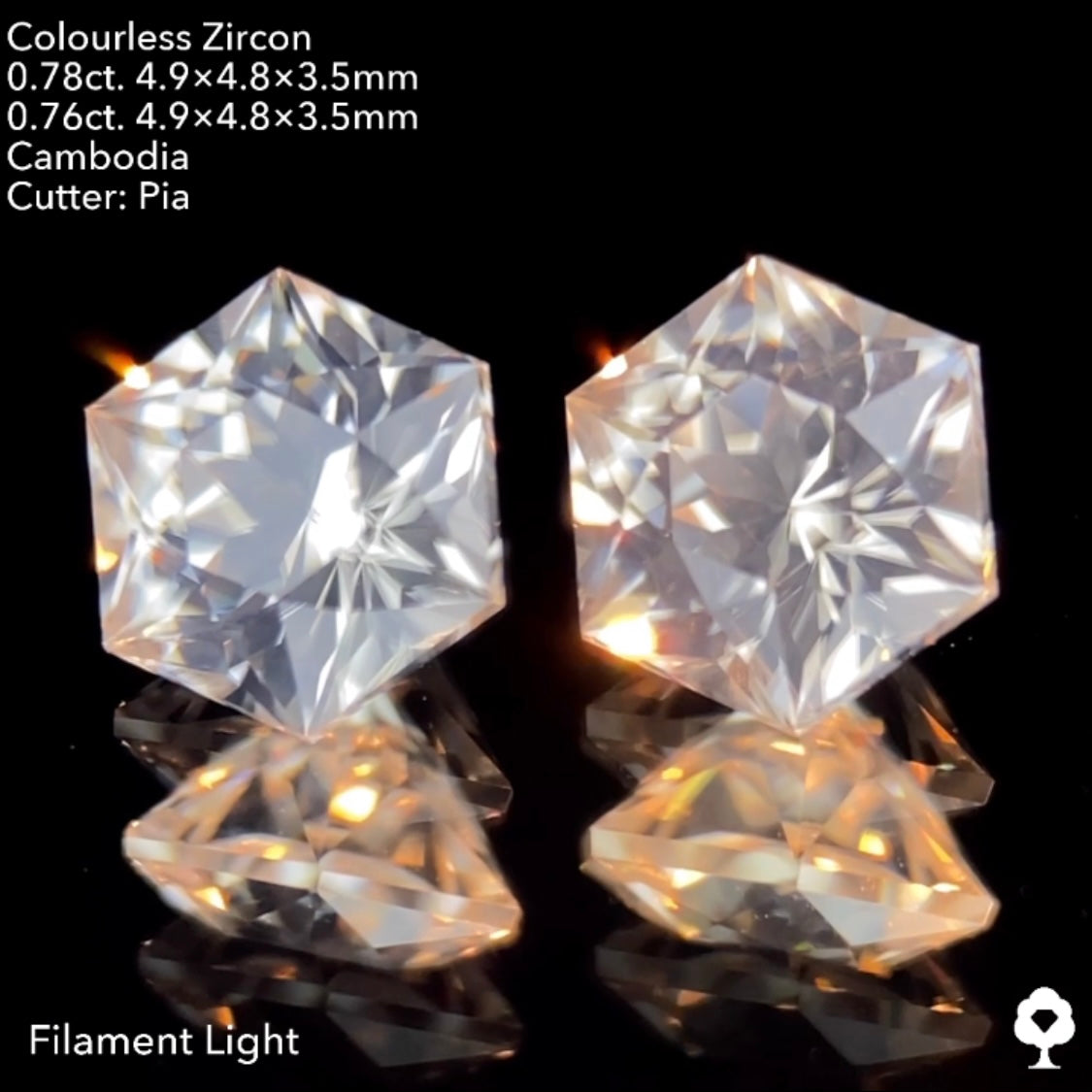ほんのりシルキーなギラギラヘキサゴンペア★カラーレスジルコン 0.78ct.&0.76ct. 計1.54ct. ピアッちゃん作品