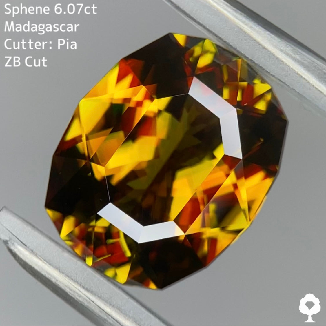 ゴールドの奥から赤が滲み出る品質抜群の宝石が浮かびあがるZBカット★スフェーン 6.07ct【ZBカット】