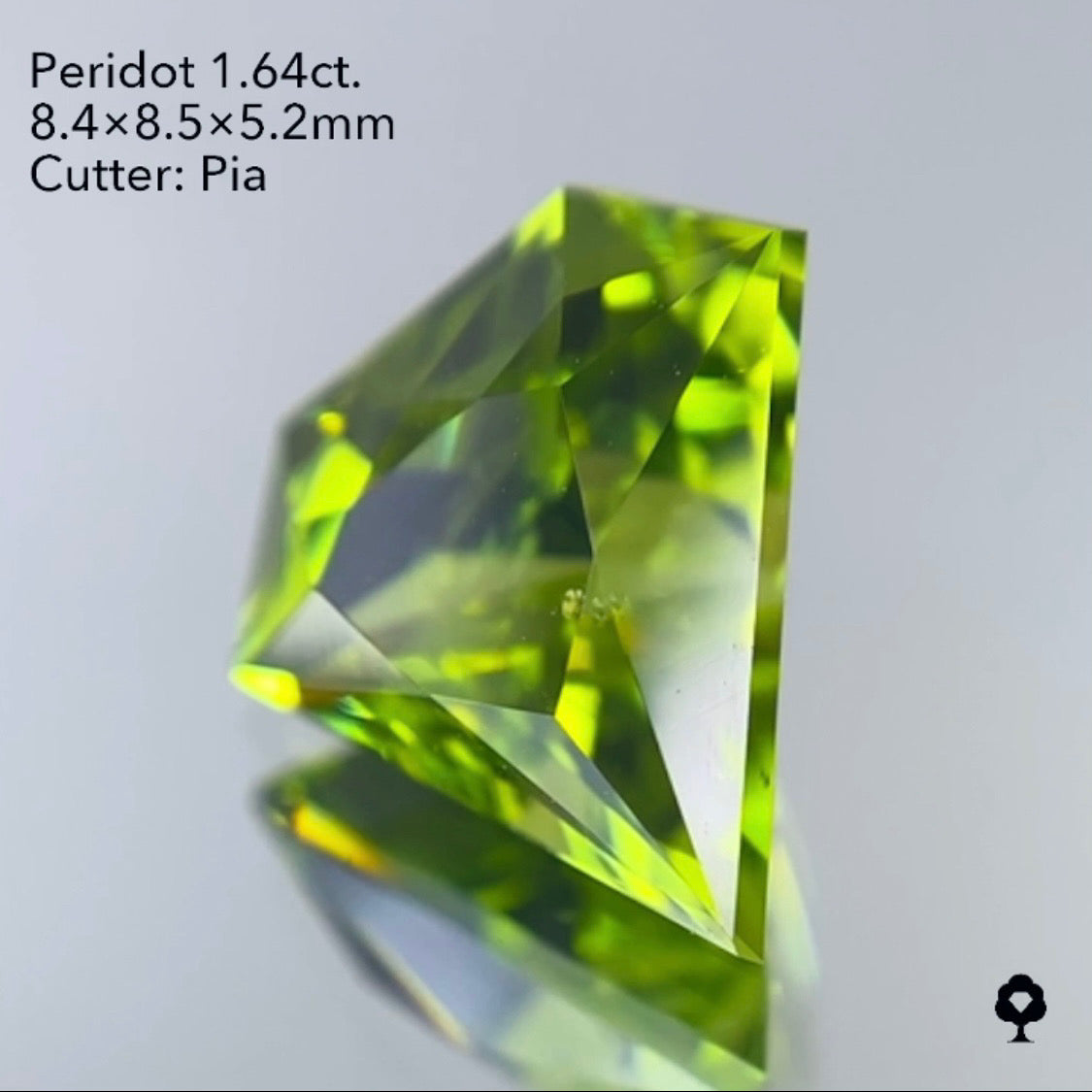 本日21:00スタート【ハラキリ1円15分オークション!!!】美色グリーンの先端長めの大人気宝石形カット★ペリドット1.64ct/ピアッちゃん作品