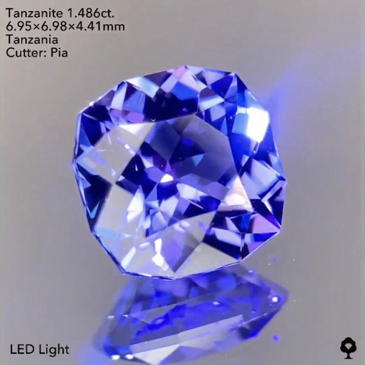 濃厚かつ鮮やかなブルーとパープルの紫陽花ファンシークッション★タンザナイト1.486ct ピアッちゃん作品★ハラキリプライス
