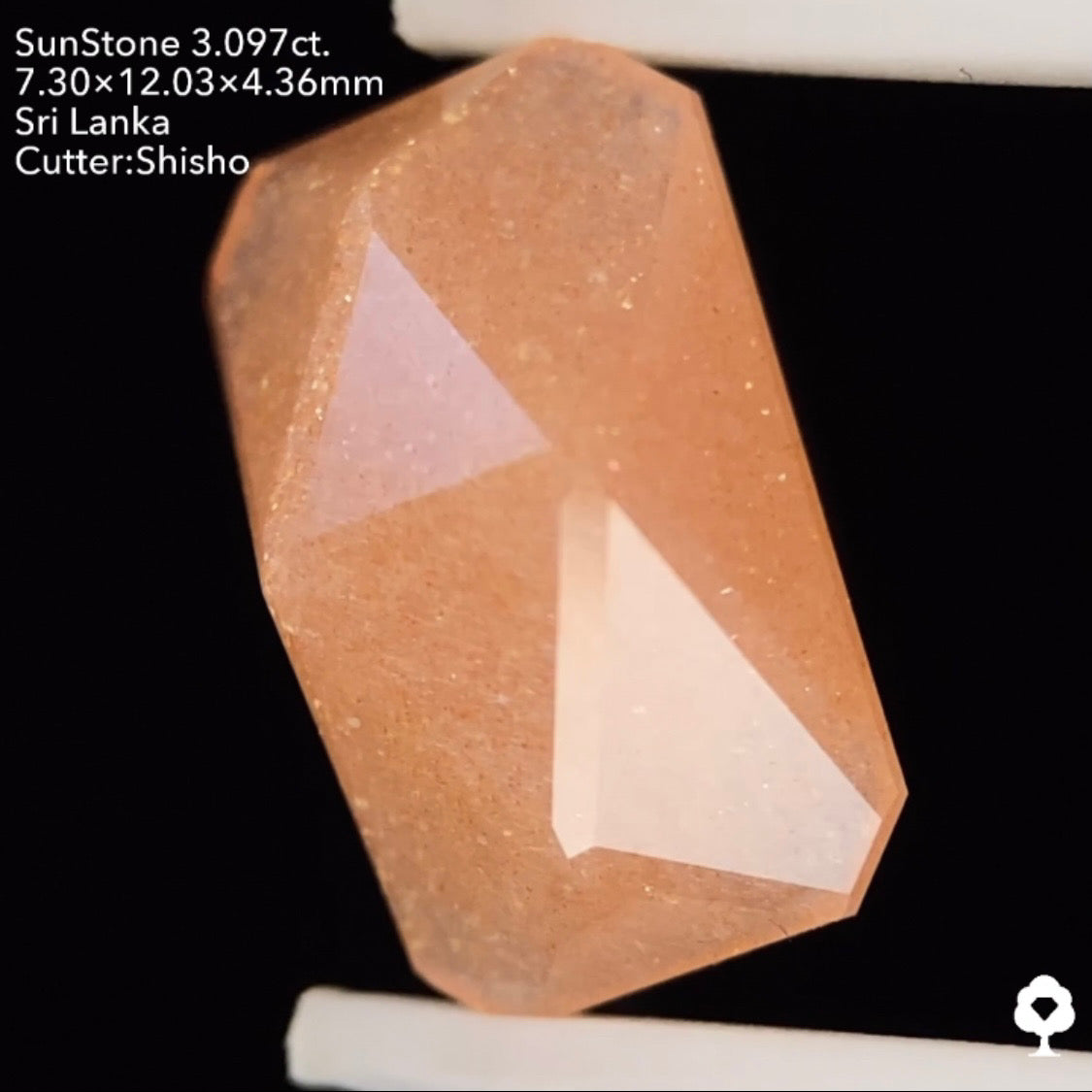 可愛いピンクに金アベンチュレッセンスが溢れる縁取りXカット★サンストーン3.097ct. 師匠作品