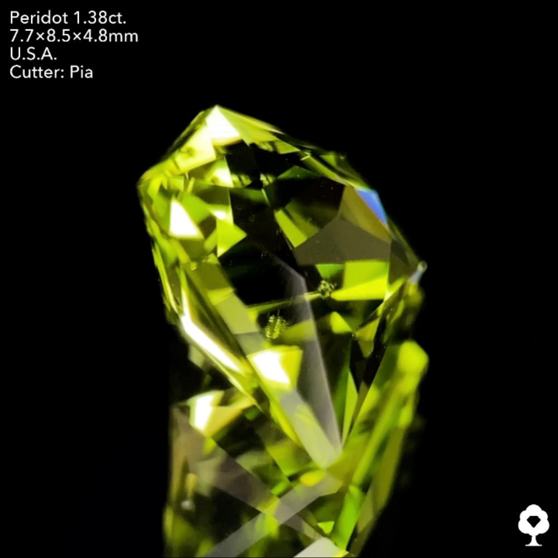 【サイレンタイムセール】正統派美ペリグリーンで宝石形カットのイブニングエメラルド★ペリドット1.38ct.ピアッちゃん作品