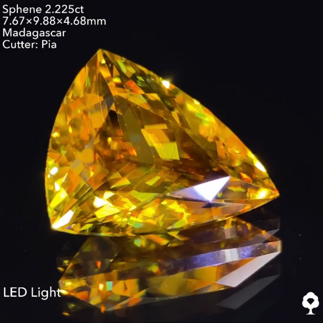 5/4(水)22:00終了!【24時間リレー1円オークション】研ぎ澄まされたカットとトリリアントが屈折率と分散度を最大限に引き出す★スフェーン2.225ct ピアッちゃん作品
