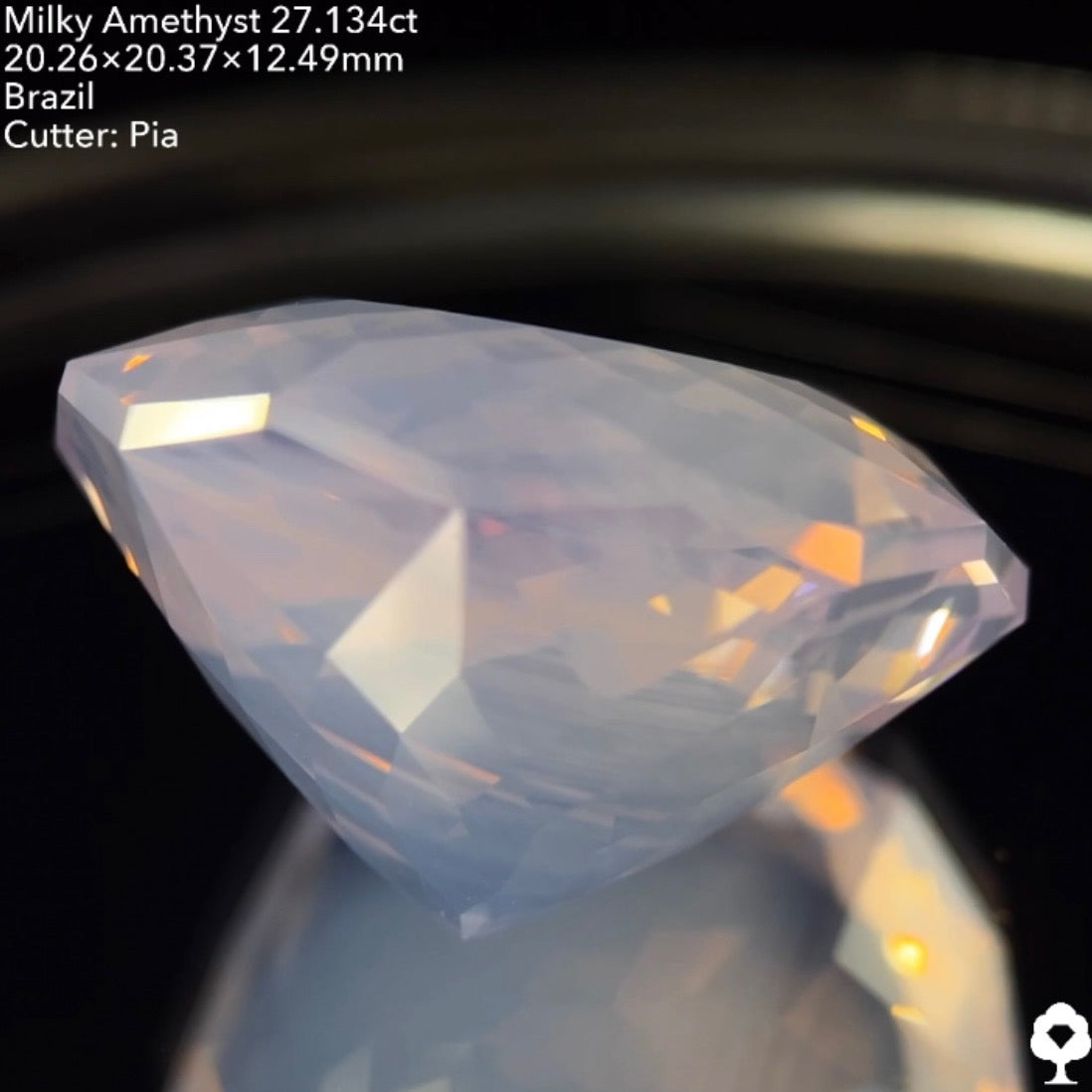 ミルキーさが波紋のように入るギザギザガードルラウンド★ミルキーアメジスト27.134ct ピアッちゃん作品