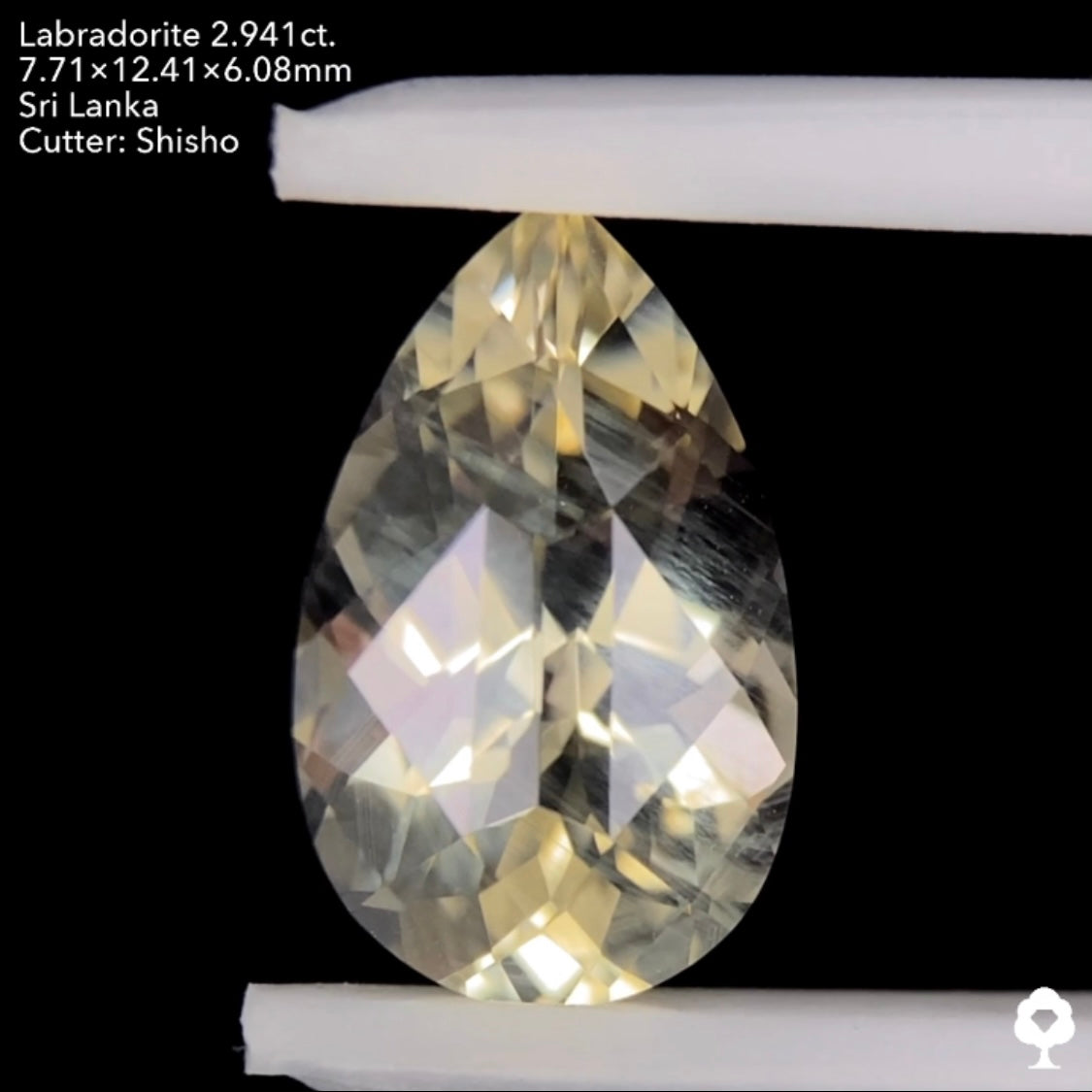 斜線シラー走る2面テーブルペアシェイプ★ラブラドライト2.941ct. 師匠作品